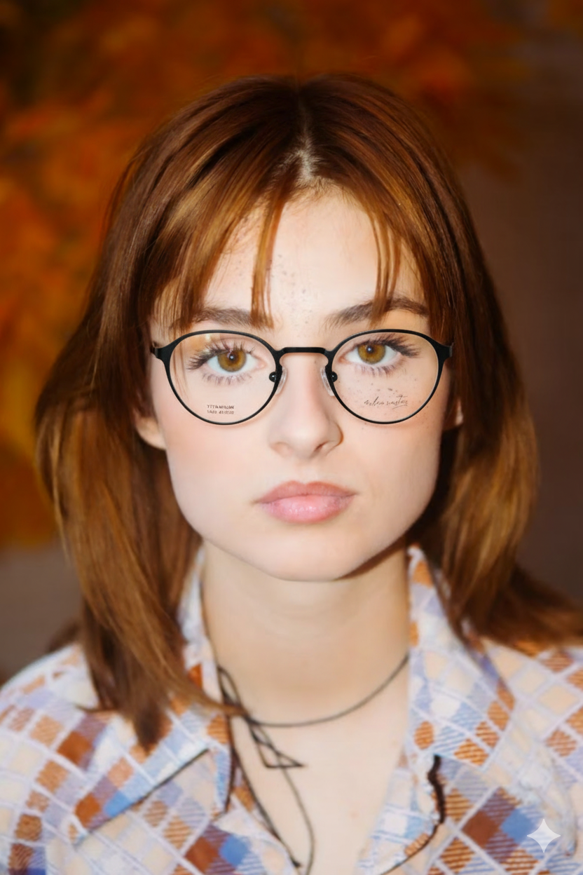 Classic Black Round Eyeglasses – SpexoVision Close-up of stylish black round eyeglasses with subtle gold hardware.