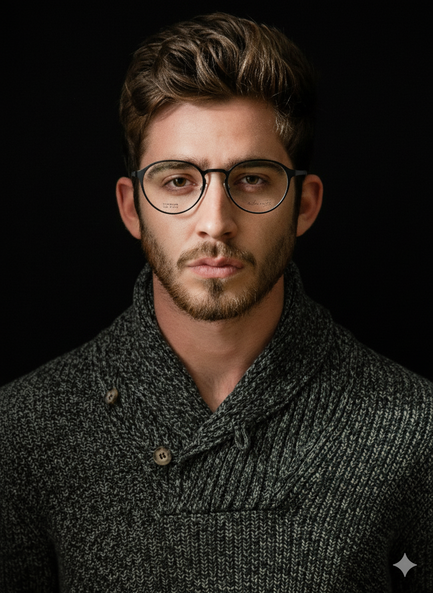 Classic Black Round Eyeglasses – SpexoVision Close-up of stylish black round eyeglasses with subtle gold hardware.